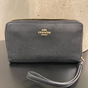Coach Textured Black Wristlet with Gold Accents